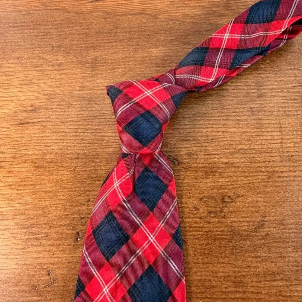 Tommy Hilfiger Red Navy Blue Plaid Tartan Silk Necktie